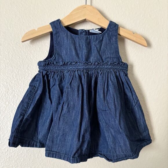 Baby Gap Dress Girl 3 - 6 months Dark Blue chambray sleeveless button pullover - Picture 1 of 7